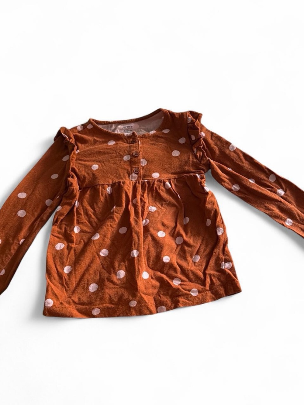 Carter's Rust Long-Sleeve Polka Dot Top with Pink Dots size 4T